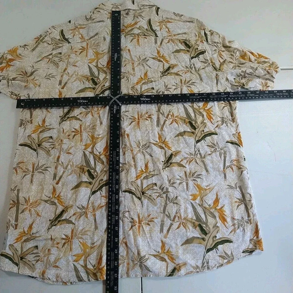 Margaritaville‎ Shirt Mens XL Tan Green Floral Tropical Hawaiian Island Vacation